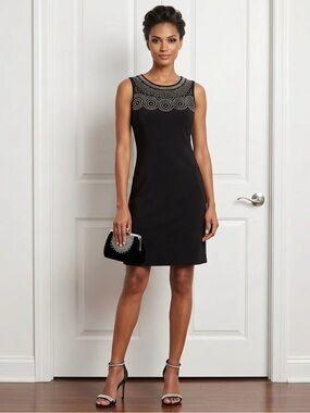 LAURA -petites flattering Black Dress with Silver Accents